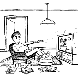 Drawing of a person on a chair using a remote control