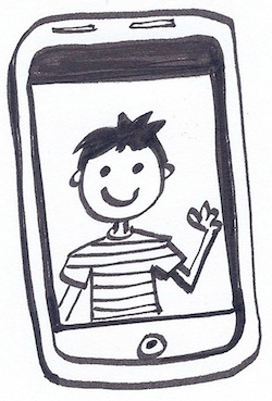 Drawing of child's image on a mobile phone