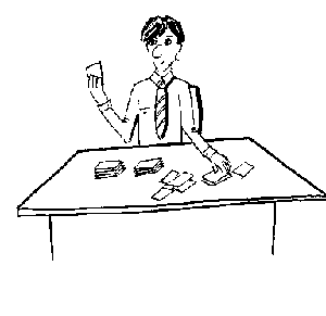 Drawing of a person sorting cards